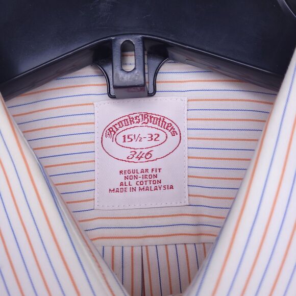 Brooks Brothers Dress Shirt Mens 15.5 Striped Orange, Blue, White French Cuff - Picture 9 of 10